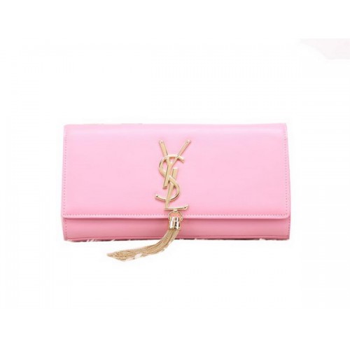 Чанта клъч от гладка кожа с монограм и пискюли YSL Classic Monogramme Y8908 Pink