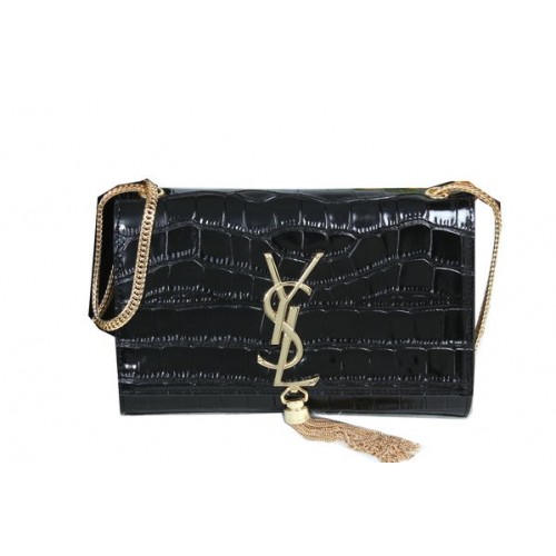 Чанта през рамо от крокодилска кожа YSL Monogramme Y311218 Черна