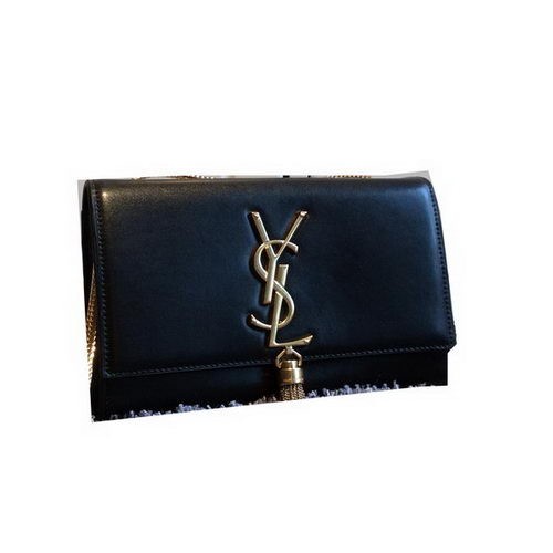 Чанта през рамо от монограм YSL, гладка кожа, Y311218, черна