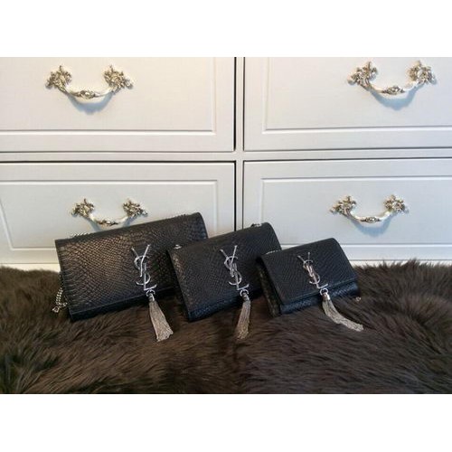 Чанта през рамо от монограм YSL, изработена от змийска кожа, Y31128, черна