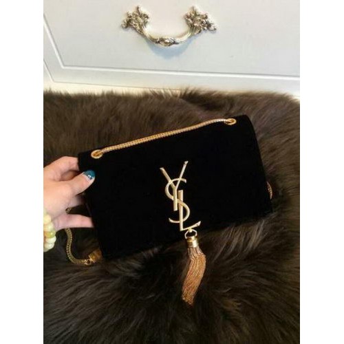 Чанта през рамо YSL Monogramme от велур, 311218, черна