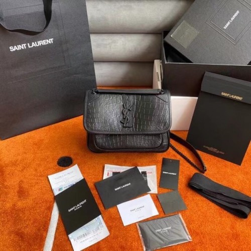 YSL NIKI BABY ОТ РЕЛЕФНА КРОКОДИЛСКА КОЖА 533037 черно