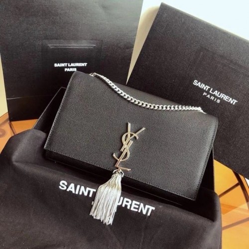 Чанта YSL Saint Laurent с пискюли средна големина Kate 86773 черна