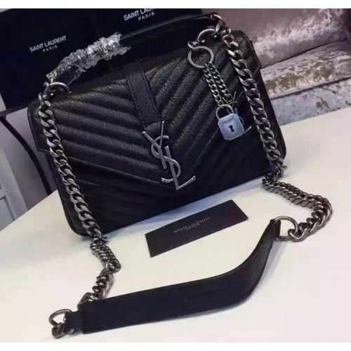 YSL малка класическа чанта с монограм и капак, модел Cannage, YSL4460, черна