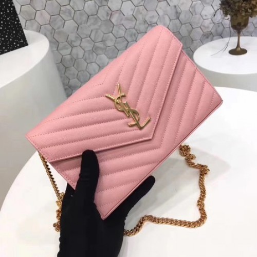 YSL WOC Класическа чанта с монограм и капак, модел Cannage, Y1003 Розова