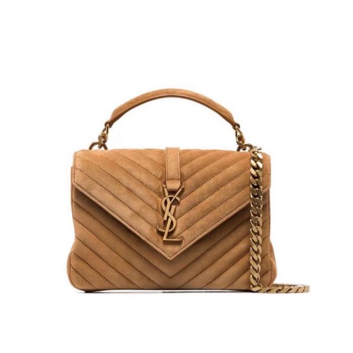 Yves Saint Laurent COLLEGE MEDIUM ОТ ВАТИРАН ВЕЛУР 600279 кафяв