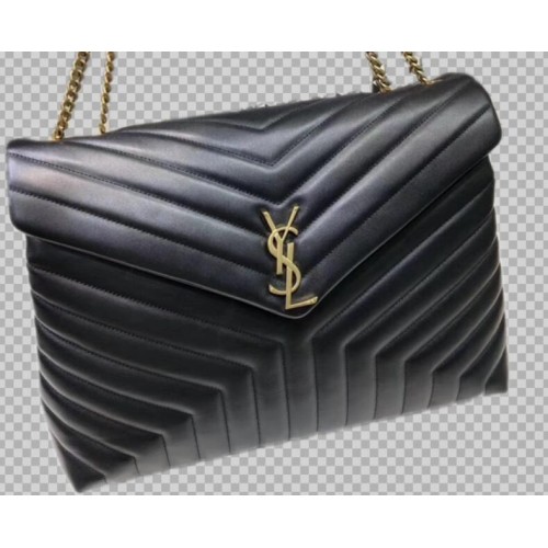 Чанта от телешка кожа Jumbo от Yves Saint Laurent, черна, 464698 със златни елементи