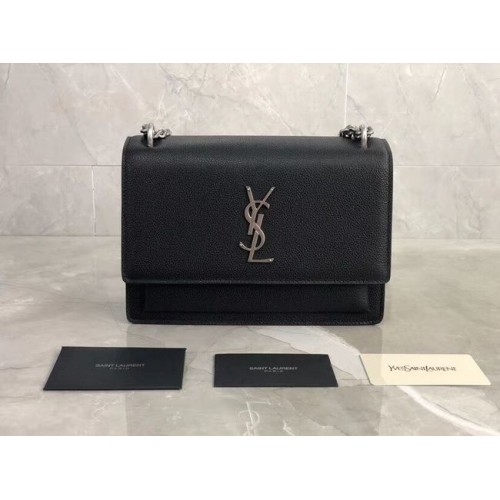 Чанта през рамо от телешка кожа Yves Saint Laurent Y542206B, черно-сребристо-метална