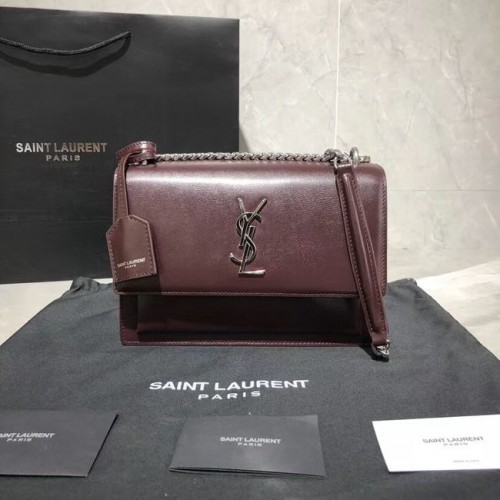 Чанта за рамо от телешка кожа Yves Saint Laurent Y542206B в бордо и сребрист цвят - метал