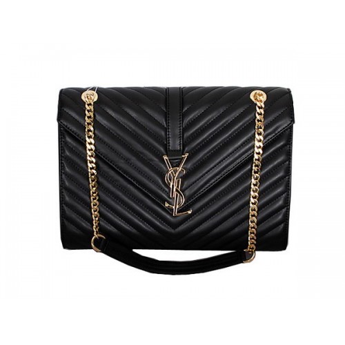 Yves Saint Laurent Класическа чанта с монограм с капак Y8245 Черна