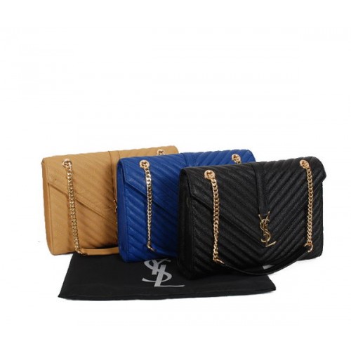 Чанта Yves Saint Laurent Classic Monogram Flap Y9201 в цвят кайсия, синьо и черно
