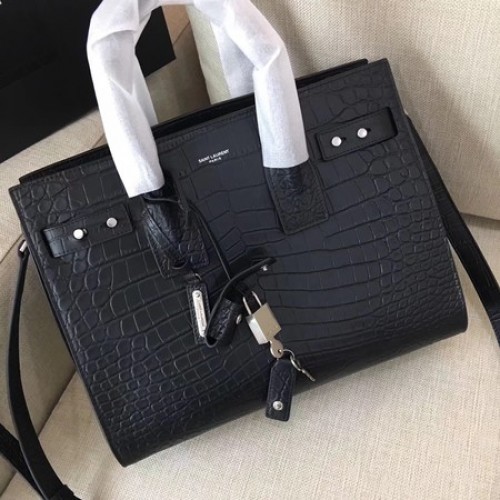 Yves Saint Laurent Класическа чанта Sac De Jour от крокодилова кожа Y398709 Черна