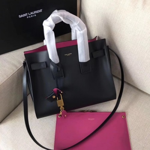 Чанта Yves Saint Laurent Classic Sac De Jour от гладка кожа Y398709 черно и розово