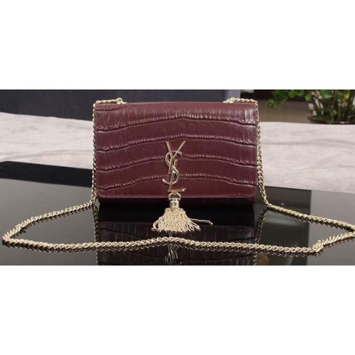 Чанта през рамо от кожа с крокодилски принт Yves Saint Laurent 1311224 в лилаво