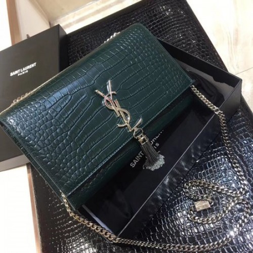 Чанта за рамо от крокодилска кожа Yves Saint Laurent 1456 Atrovirens&Silver