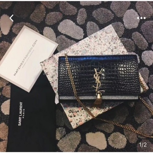 Чанта за през рамо от крокодилска кожа Yves Saint Laurent 1456 Черно и златно