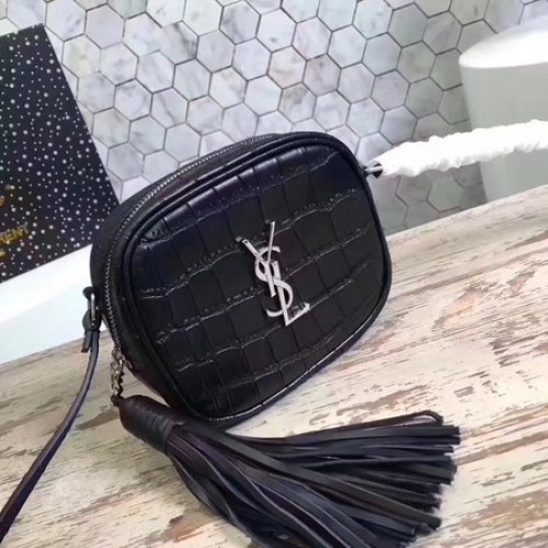 Чанта за през рамо от крокодилска кожа Yves Saint Laurent 5804 Черна