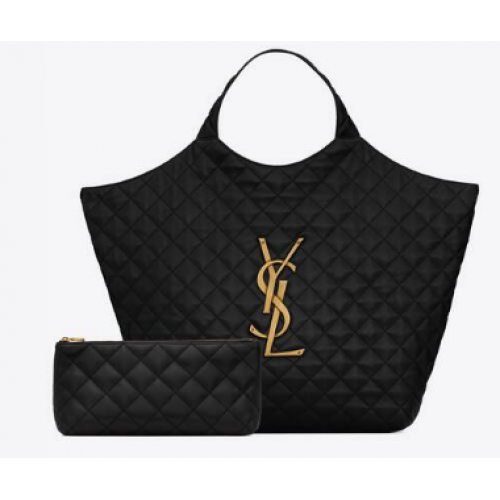 Yves Saint Laurent ICARE MAXI ЧАНТА ЗА ПАЗАРУВАНЕ ОТ ВАТОНИЗИРАНА АГНЕШКА КОЖА 698651 Черна