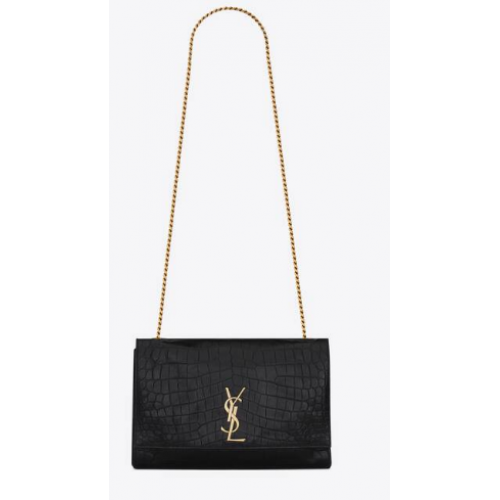 Yves Saint Laurent KATE MEDIUM Чанта с двустранно лого от велур и релефна кожа с крокодилска кожа 55380424