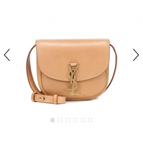 МАЛКА ЧАНТА Yves Saint Laurent KAIA ОТ ГЛАДКА КОЖА В КАФЯВО-ЗЛАТИСТ ЦВЕТ 61974