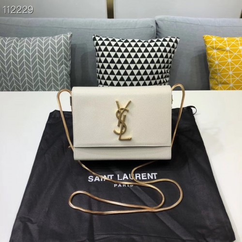 Чанта през рамо Yves Saint Laurent Kate мини оригинална, кожена, Y593122 бяла