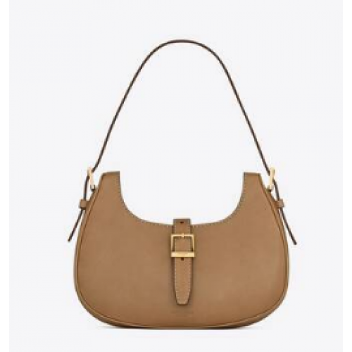 Yves Saint Laurent LE FERMOIR HOBO ЧАНТА ОТ БЛЕСТЯЩА КОЖА 6726152 КАФЯВО ЗЛАТО