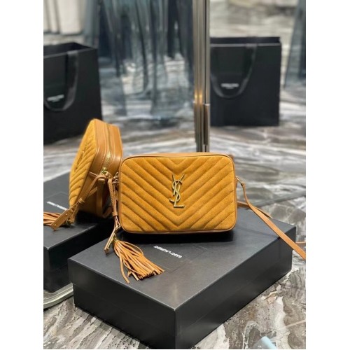 Чанта за фотоапарат Yves Saint Laurent LOU от ватиран велур и гладка кожа 520534 кафява