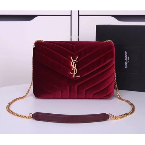 Чанта през рамо от кожена кожа Yves Saint Laurent Y487218, цвят вино