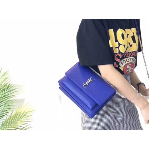 Чанта през рамо от кожа Yves Saint Lauren Y8005 синя