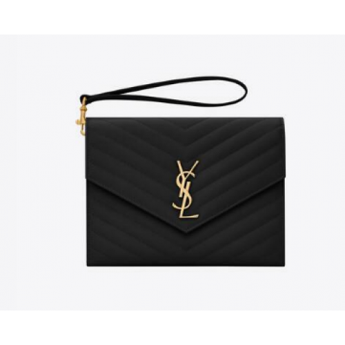 Чанта с монограм Yves Saint Laurent от ватирана релефна кожа Grain de Poudre 617662 черна