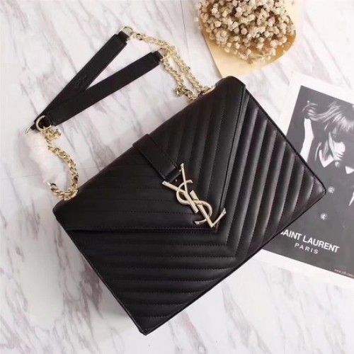 Yves Saint Laurent MONOGRAMME кожена чанта през рамо от телешка кожа 26588 черно