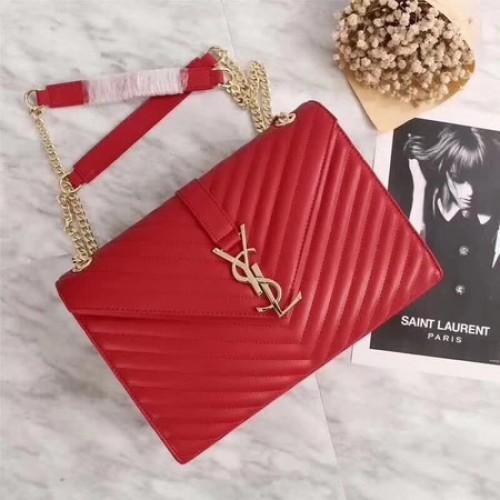 Yves Saint Laurent MONOGRAMME Кожена чанта през рамо от телешка кожа 26588 Червена