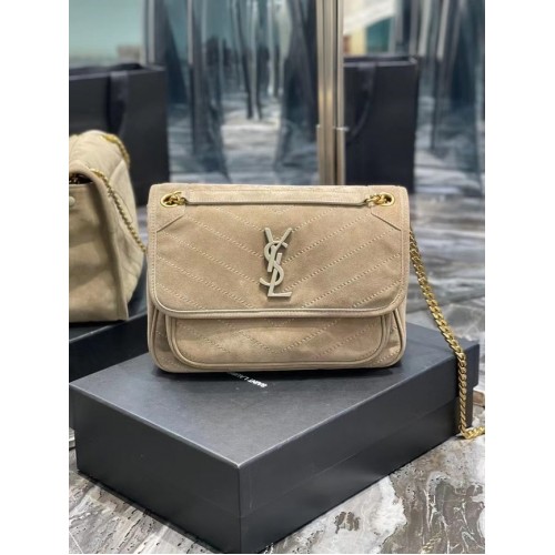 Yves Saint Laurent NIKI BABY Чанта от ватирана велур кожа 498894 бежова