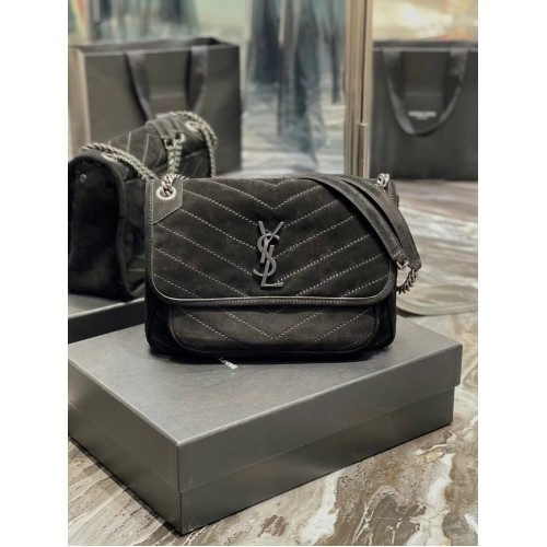 Yves Saint Laurent NIKI BABY Чанта от ватирана велур кожа 498894 черна