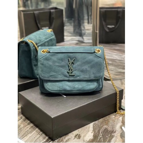Yves Saint Laurent NIKI BABY Чанта от ватирана велур кожа 498894 син