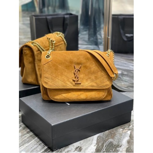 Yves Saint Laurent NIKI BABY Чанта от ватирана велур кожа 498894 кафява