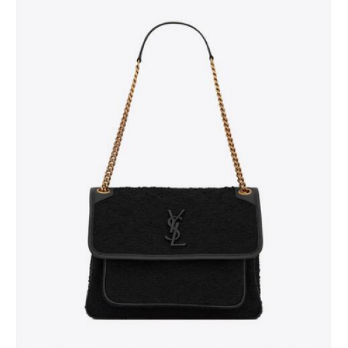 Yves Saint Laurent NIKI MEDIUM ОТ БУКЛЕ ТУИД И ГЛАДКА КОЖА 469013 черни