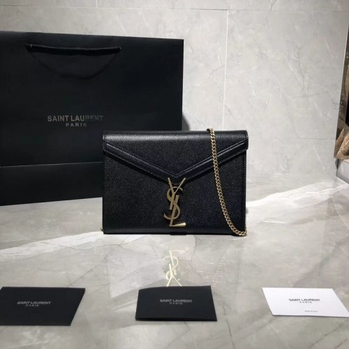 Чанта с закопчалка YSL CASSANDRA от релефна кожа с прах и зърнест цвят Y582334 Черна