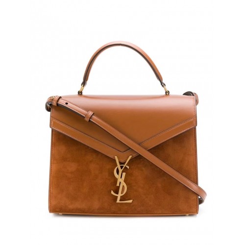 Чанта CASSANDRA с горна дръжка от гладка кожа и велур Y578001 кафява