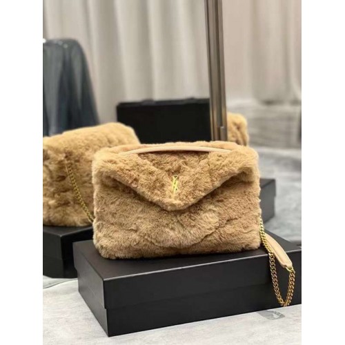 Чанта Yves Saint Laurent PUFFER ОТ МЕРИНОСОВА ОВЧА И АГНЕШКА КОЖА Y597476 НАТУРАЛЕН БЕЖОВ