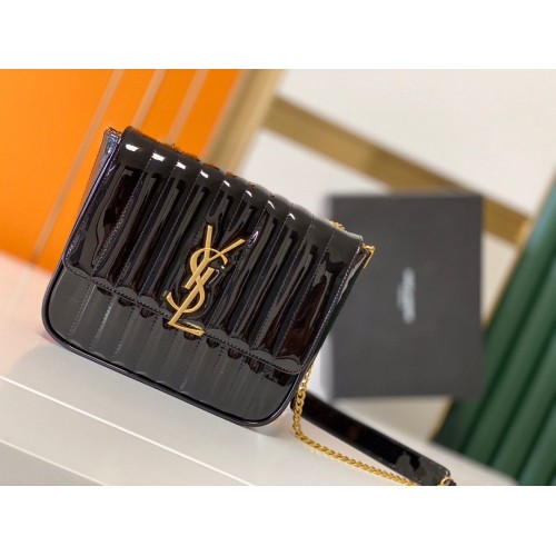 Yves Saint Laurent Патентована оригинална кожена голяма чанта Vicky 532595 черна
