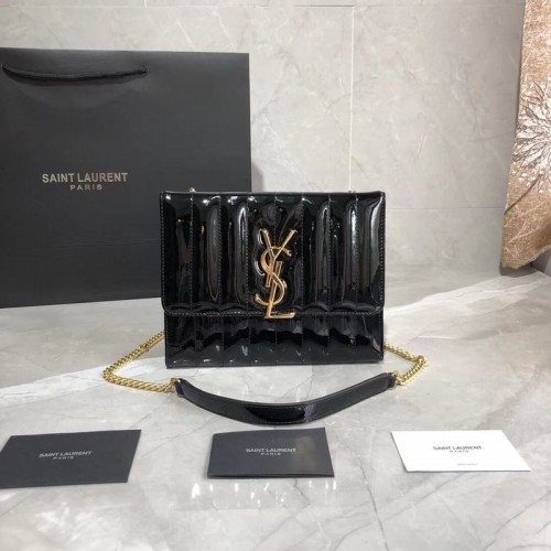 Чанта през рамо от естествена кожа Yves Saint Laurent Patent Original Y554125 Черна