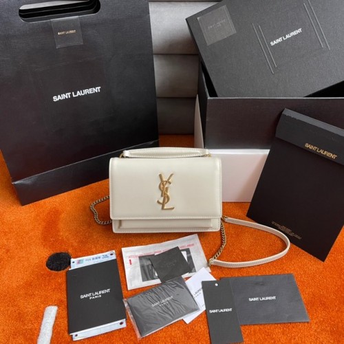 Чанта с верижка Yves Saint Laurent SUNSET от гладка кожа 442906 бяла