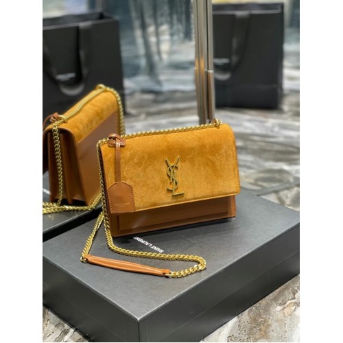 Yves Saint Laurent SUNSET MEDIUM ОТ ГЛАДКА КОЖА 442906 кафяв