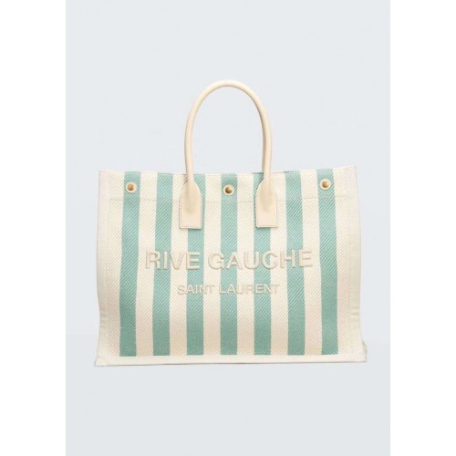 Пазарска чанта от туид и агнешка кожа Yves Saint Laurent Y677922 светлосиня