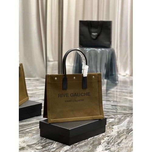 Пазарска чанта Yves Saint Laurent ОТ ТУИД И АГНЕШКА КОЖА Y677943, цвят „Военно зелено“