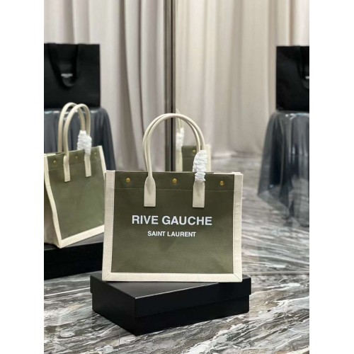 Пазарска чанта от туид и агнешка кожа Y677943 зелено-бяла