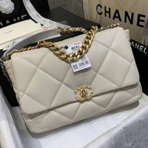 Голяма чанта с капак Chanel 19 AS1160 AS1161 AS1162 Бяло