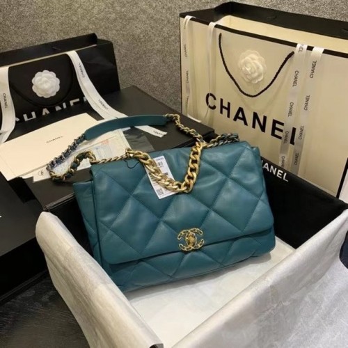 Голяма чанта с капак Chanel 19 AS1162 синя