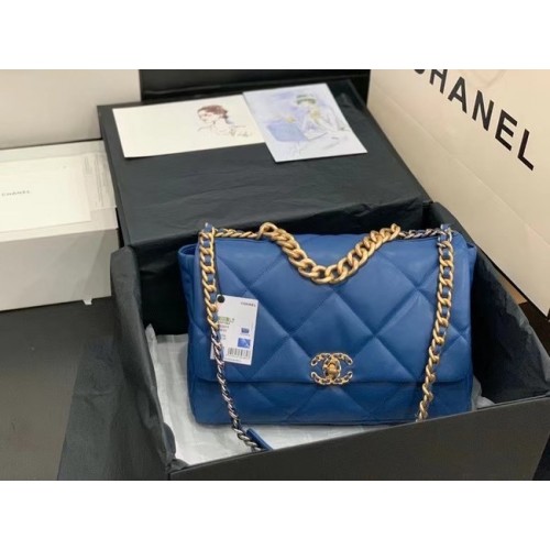Голяма чанта с капак Chanel 19 AS1162 в тъмносиньо
